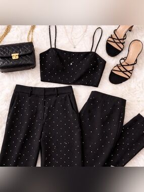 Black Rhinestone Two Piece Set – M